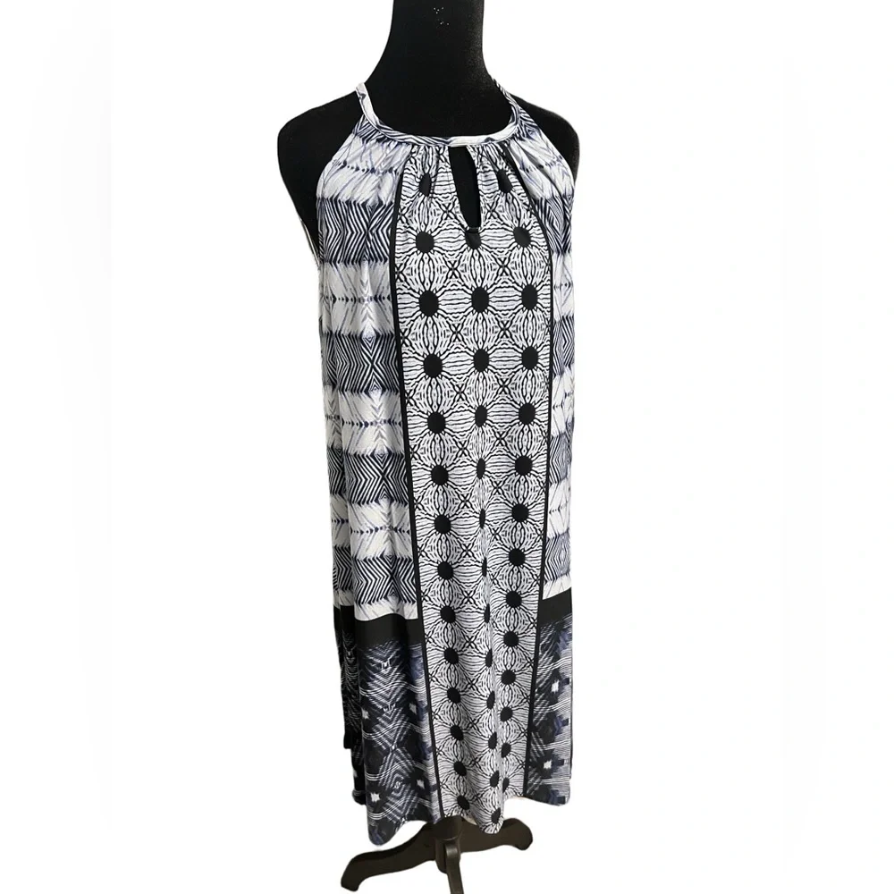 Grace Black Navy and White Midi Dress L